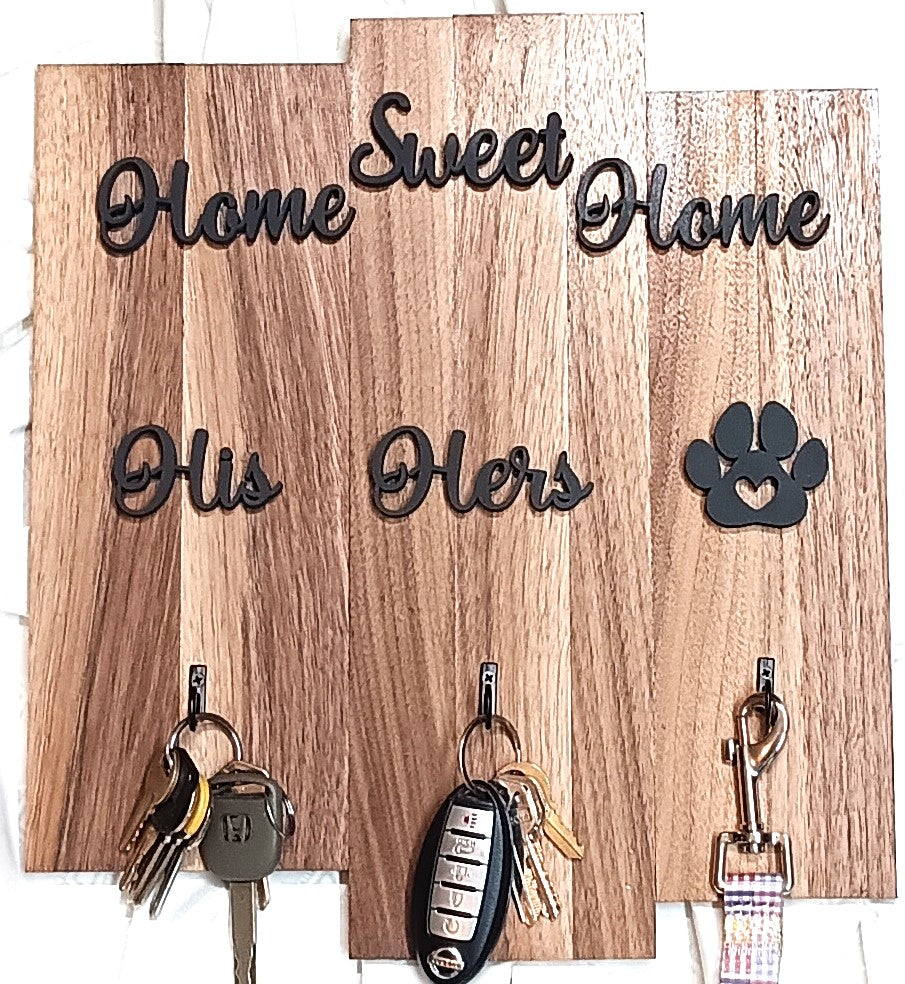His, Hers & Pawprint Key/Leash Holder