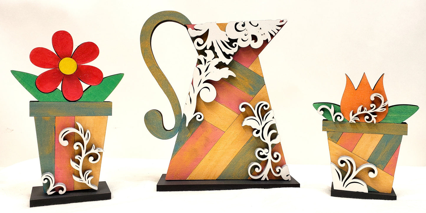 Spring Wood Display - Watering Can, Daisy, Tulip