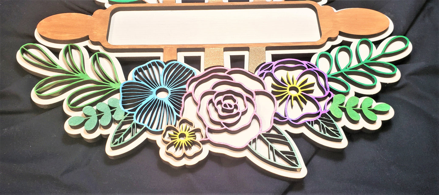 Personalized Mom's Kitchen Floral Sign