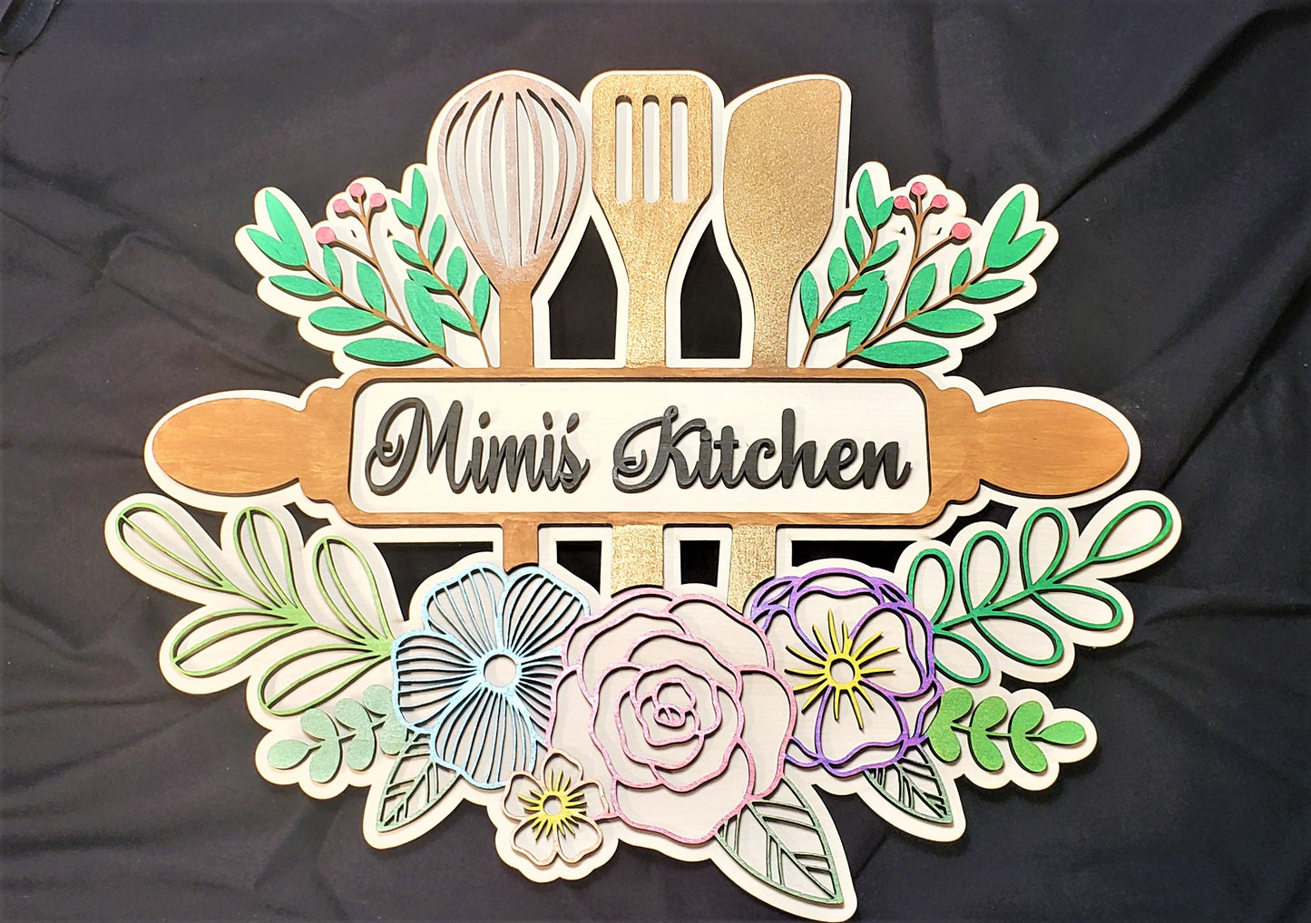 Personalized Mom's Kitchen Floral Sign