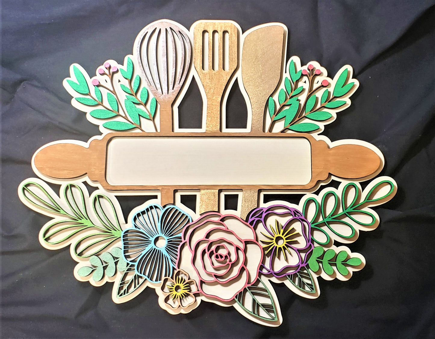 Personalized Mom's Kitchen Floral Sign