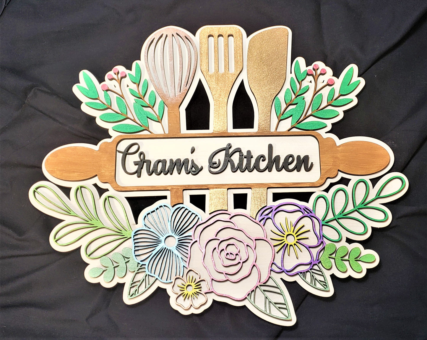 Personalized Mom's Kitchen Floral Sign