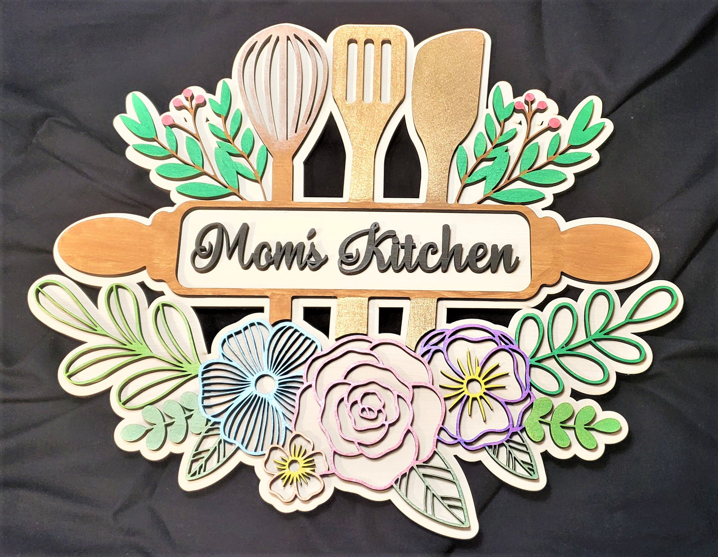 Personalized Mom's Kitchen Floral Sign
