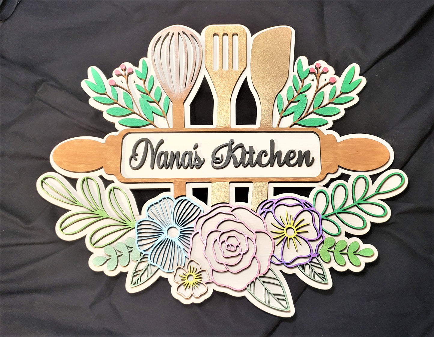 Personalized Mom's Kitchen Floral Sign