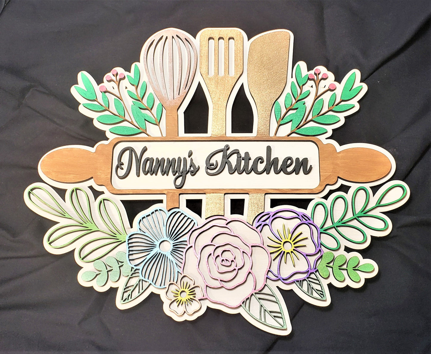 Personalized Mom's Kitchen Floral Sign