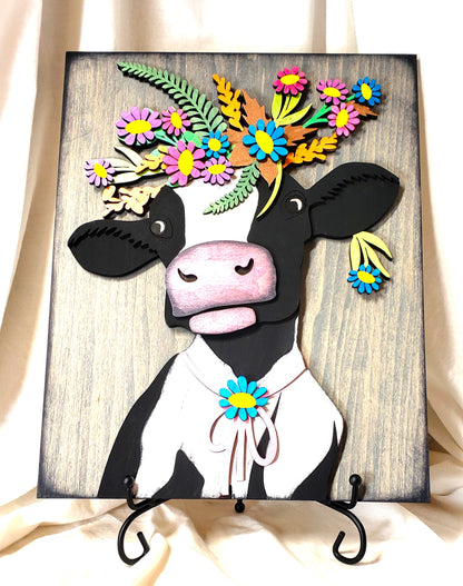 Holstein Cow with Flowers Wall Art