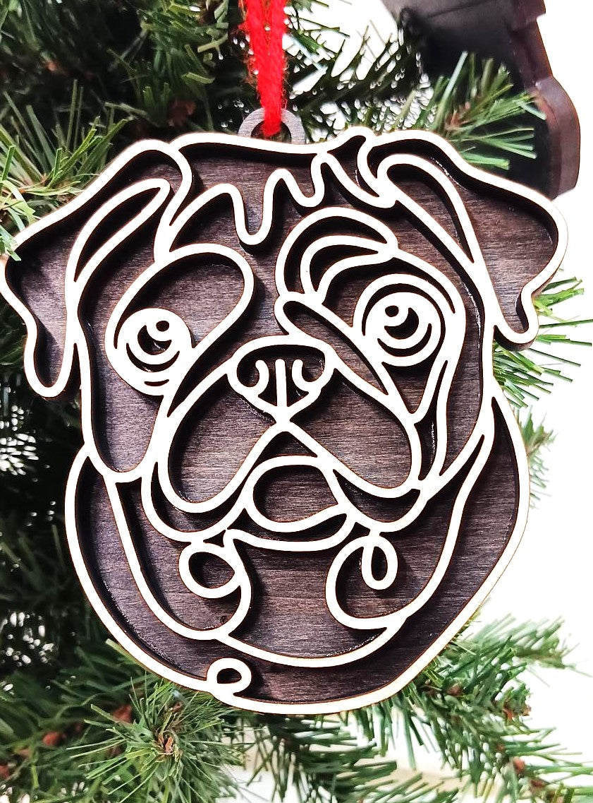 Pug Line Art Ornament