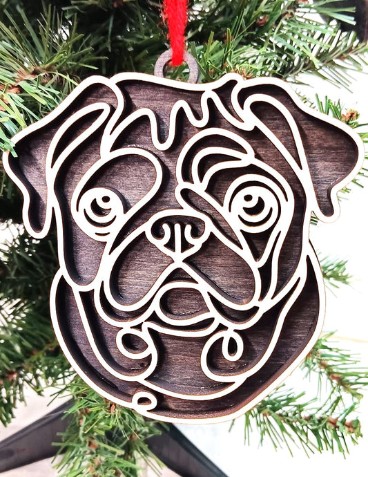 Pug Line Art Ornament