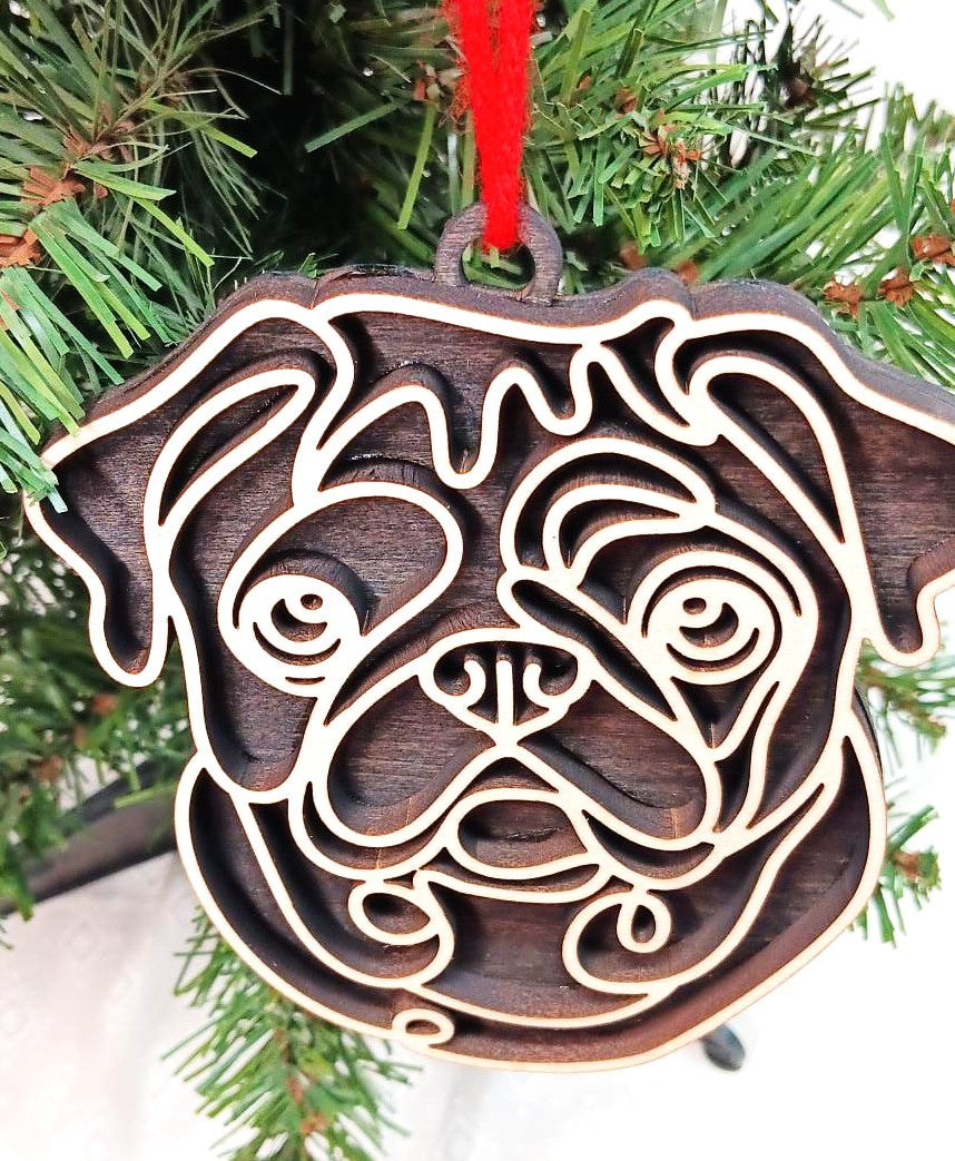 Pug Line Art Ornament