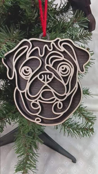 Pug Line Art Ornament
