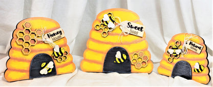 Beehive Set with Bees, Honeycomb and Sign