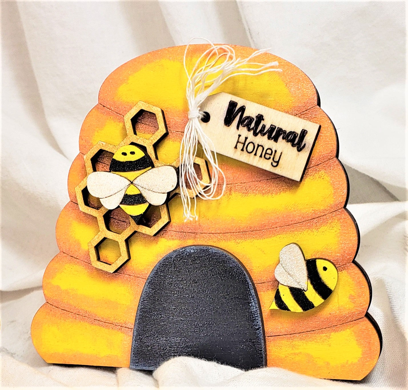 Beehive Set with Bees, Honeycomb and Sign