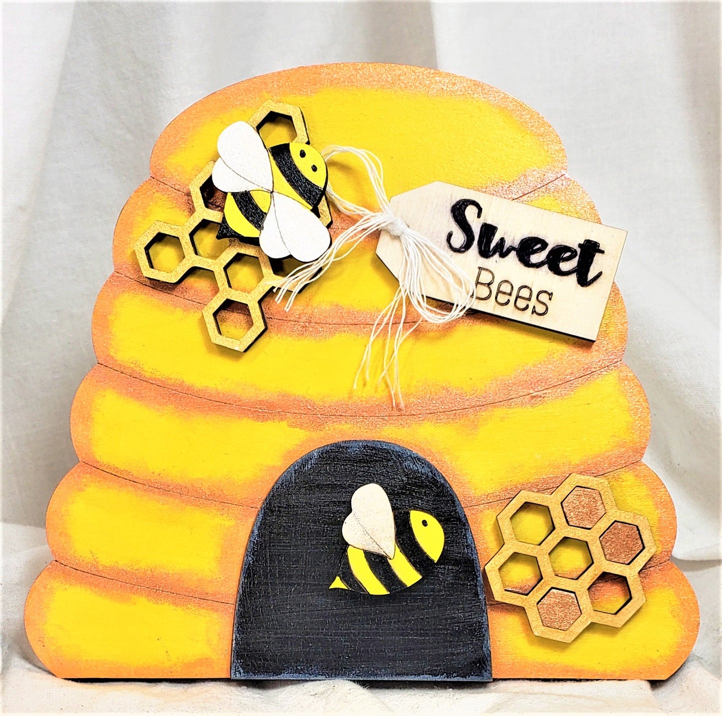 Beehive Set with Bees, Honeycomb and Sign