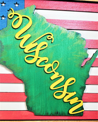 State of Wisconsin - American Flag Wood Sign