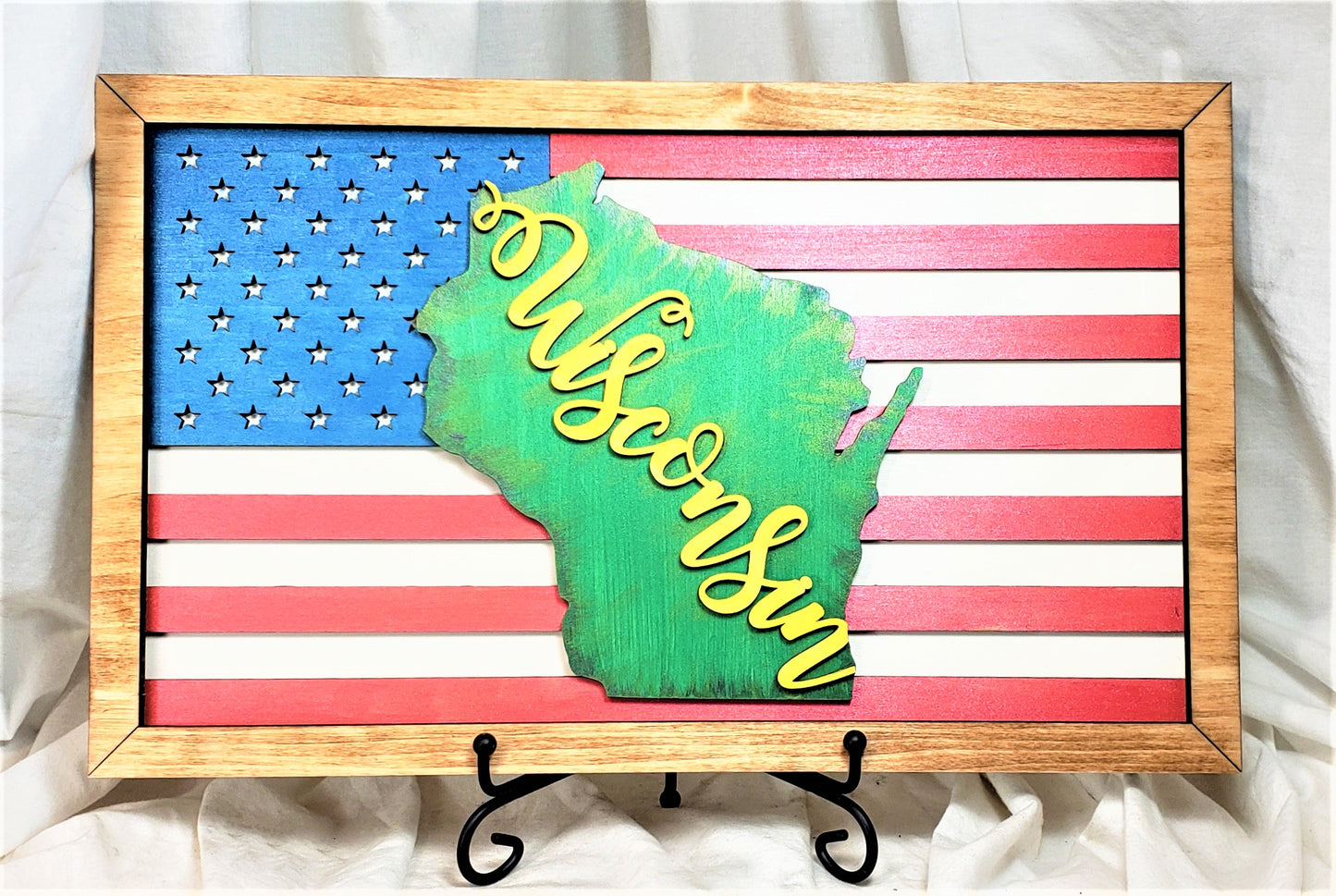 State of Wisconsin - American Flag Wood Sign